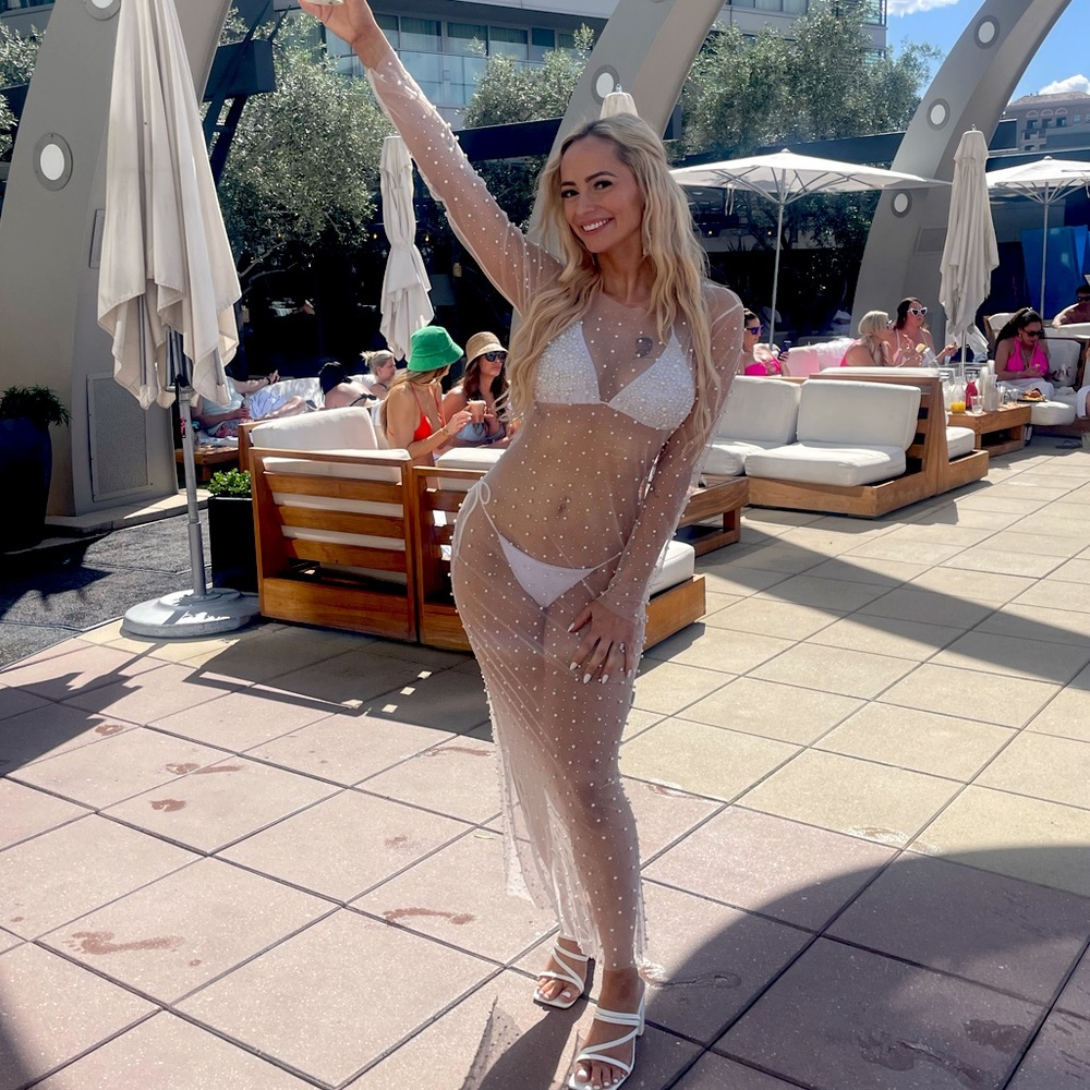 Sheer pearl and white cover up